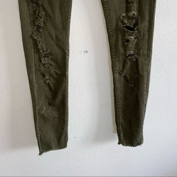 Zara Woman Premium Denim Collection Army Green Distressed Skinny Jeans - Picture 6 of 11